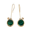 18k gold earrings with green malachite discs and a small diamond accent, elegant handcrafted fine jewelry